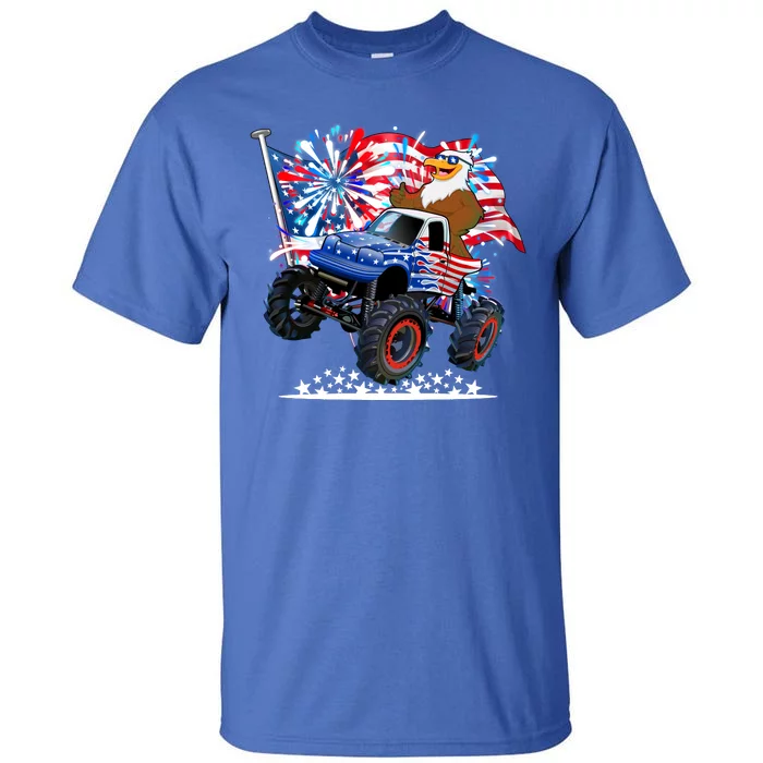 Funny 4th Of July Patriotic American Flag Monster Truck Eagle Tall T-Shirt