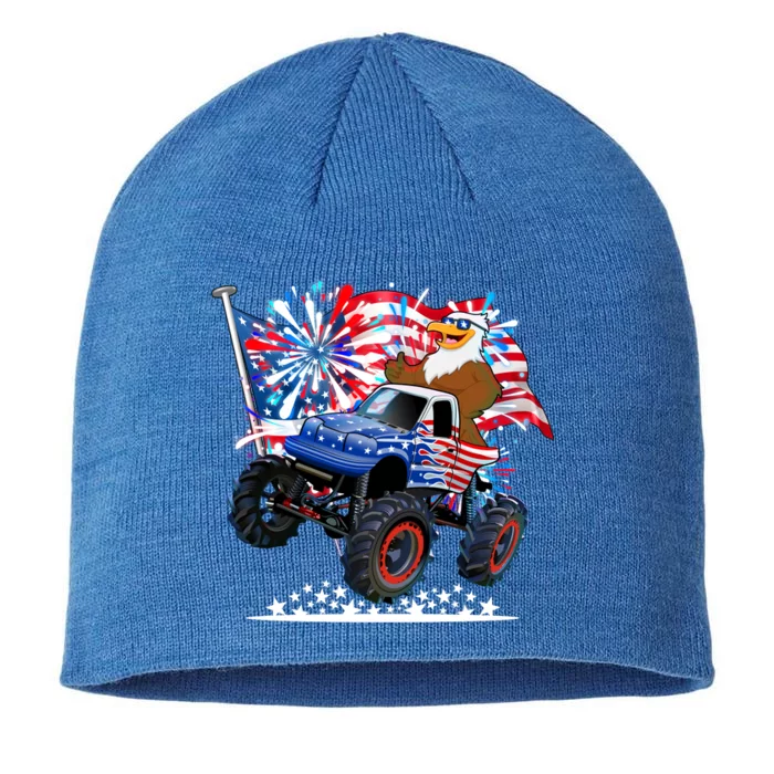 Funny 4th Of July Patriotic American Flag Monster Truck Eagle 8 1/2in Sustainable Knit Beanie