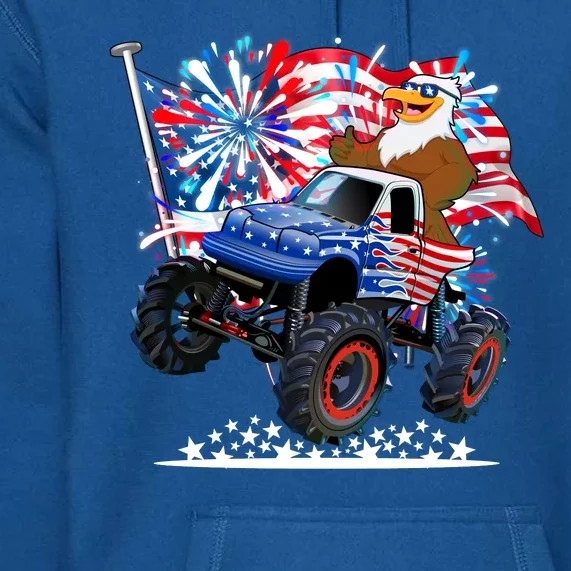 Funny 4th Of July Patriotic American Flag Monster Truck Eagle Premium Hoodie