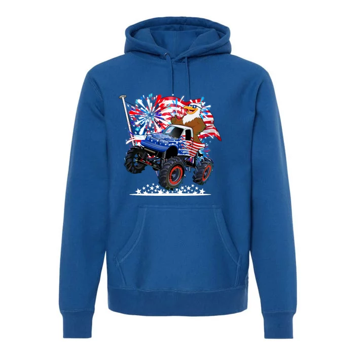 Funny 4th Of July Patriotic American Flag Monster Truck Eagle Premium Hoodie