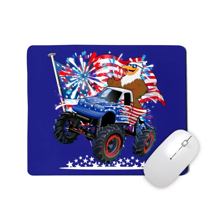 Funny 4th Of July Patriotic American Flag Monster Truck Eagle Mousepad