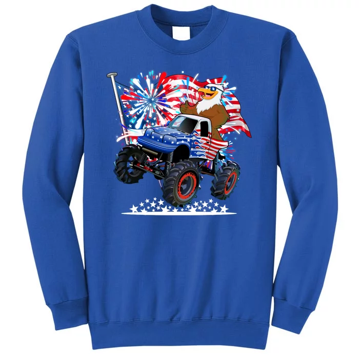 Funny 4th Of July Patriotic American Flag Monster Truck Eagle Tall Sweatshirt