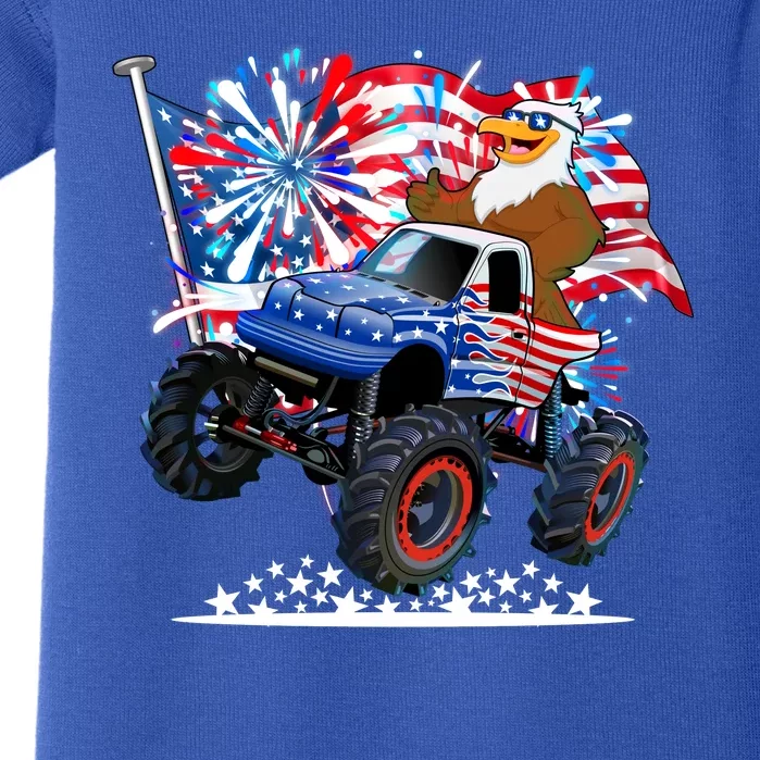 Funny 4th Of July Patriotic American Flag Monster Truck Eagle Baby Bodysuit