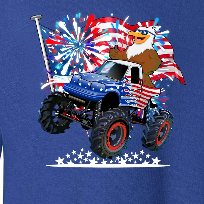 Funny 4th Of July Patriotic American Flag Monster Truck Eagle Toddler Sweatshirt