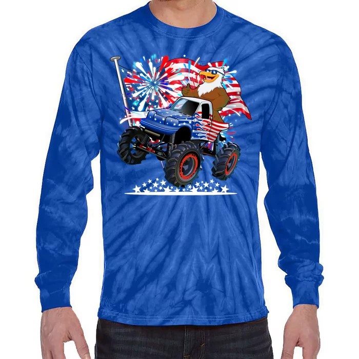 Funny 4th Of July Patriotic American Flag Monster Truck Eagle Tie-Dye Long Sleeve Shirt