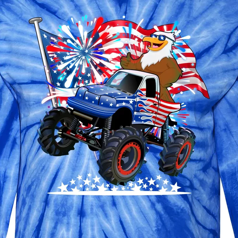 Funny 4th Of July Patriotic American Flag Monster Truck Eagle Tie-Dye Long Sleeve Shirt