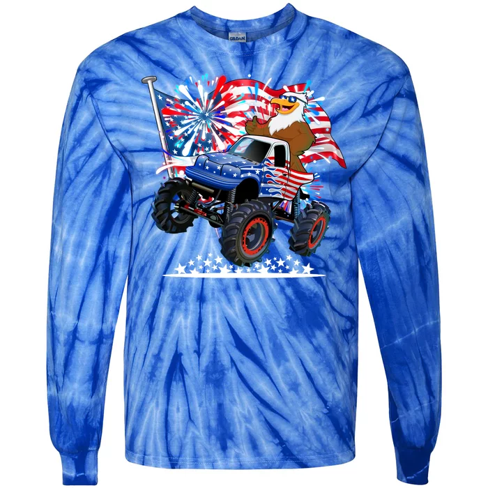 Funny 4th Of July Patriotic American Flag Monster Truck Eagle Tie-Dye Long Sleeve Shirt