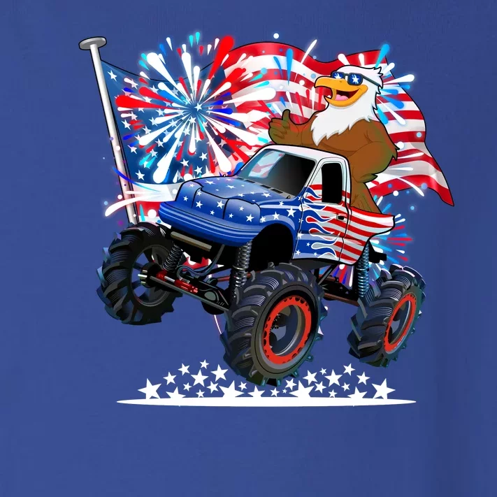 Funny 4th Of July Patriotic American Flag Monster Truck Eagle Toddler Long Sleeve Shirt