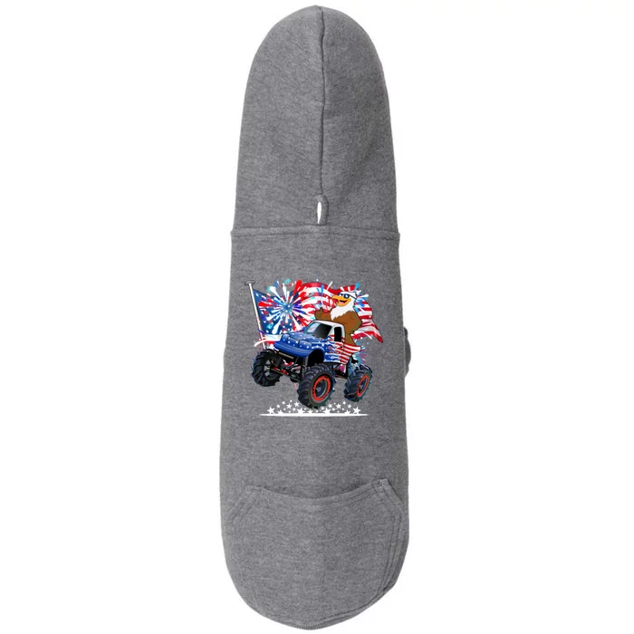 Funny 4th Of July Patriotic American Flag Monster Truck Eagle Doggie 3-End Fleece Hoodie