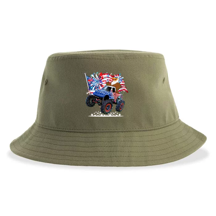 Funny 4th Of July Patriotic American Flag Monster Truck Eagle Sustainable Bucket Hat