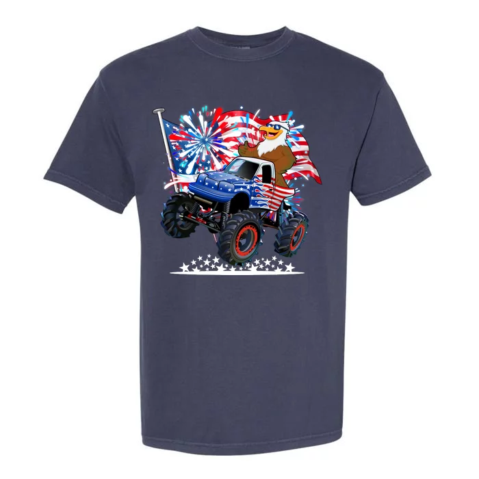 Funny 4th Of July Patriotic American Flag Monster Truck Eagle Garment-Dyed Heavyweight T-Shirt