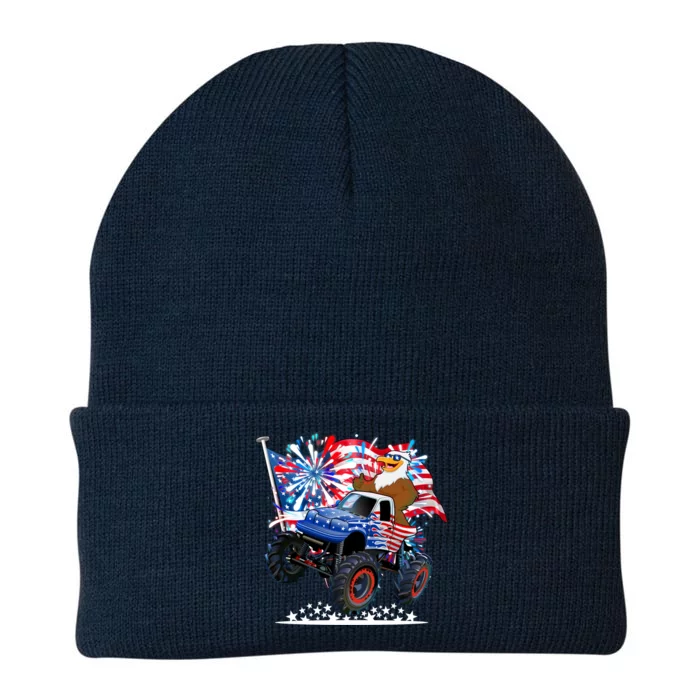 Funny 4th Of July Patriotic American Flag Monster Truck Eagle Knit Cap Winter Beanie