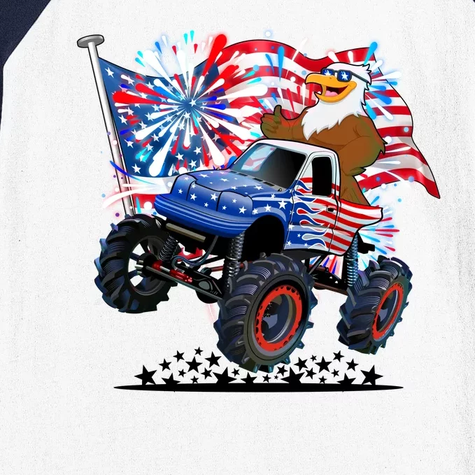 Funny 4th Of July Patriotic American Flag Monster Truck Eagle Baseball Sleeve Shirt