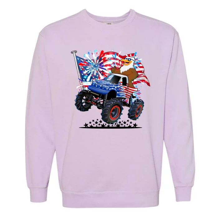 Funny 4th Of July Patriotic American Flag Monster Truck Eagle Garment-Dyed Sweatshirt