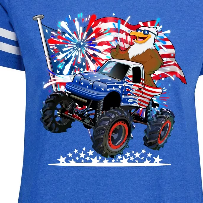 Funny 4th Of July Patriotic American Flag Monster Truck Eagle Enza Ladies Jersey Football T-Shirt