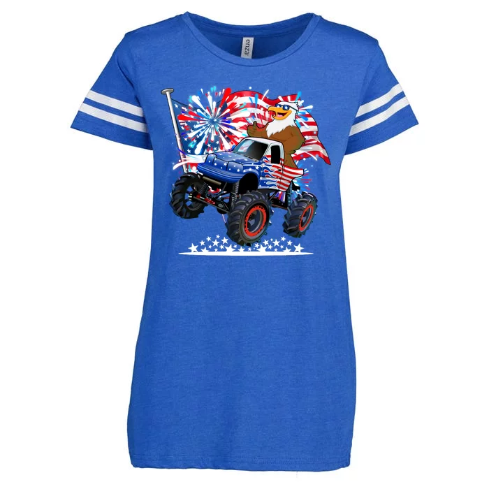 Funny 4th Of July Patriotic American Flag Monster Truck Eagle Enza Ladies Jersey Football T-Shirt