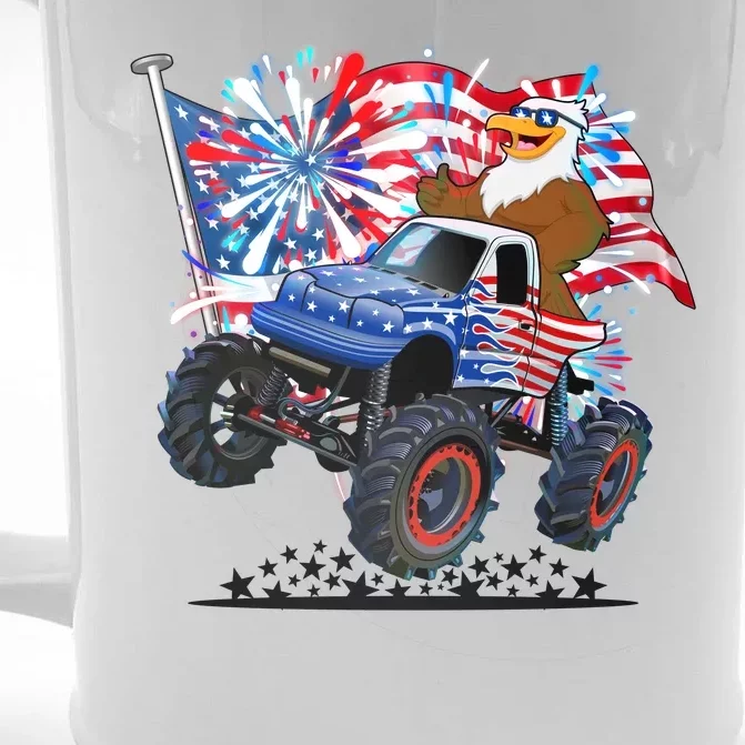 Funny 4th Of July Patriotic American Flag Monster Truck Eagle Front & Back Beer Stein