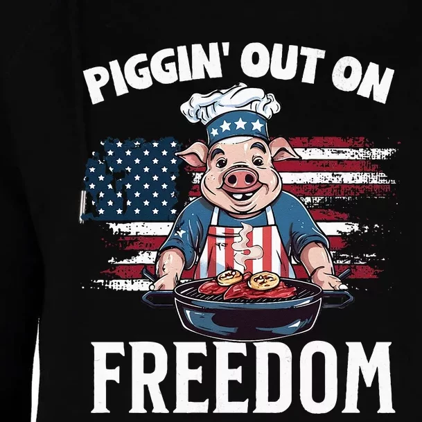 Funny 4th of July Pig Grilling BBQ Party Barbecue Pig Grill Womens Funnel Neck Pullover Hood