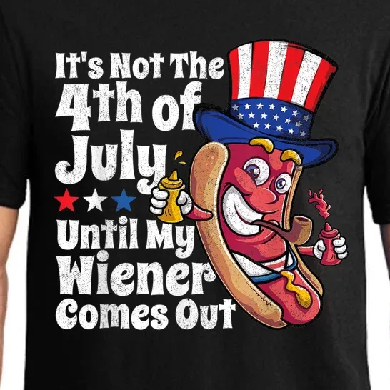 Funny 4th Of July Hot Dog Wiener Comes Out Adult Humor Gift Pajama Set