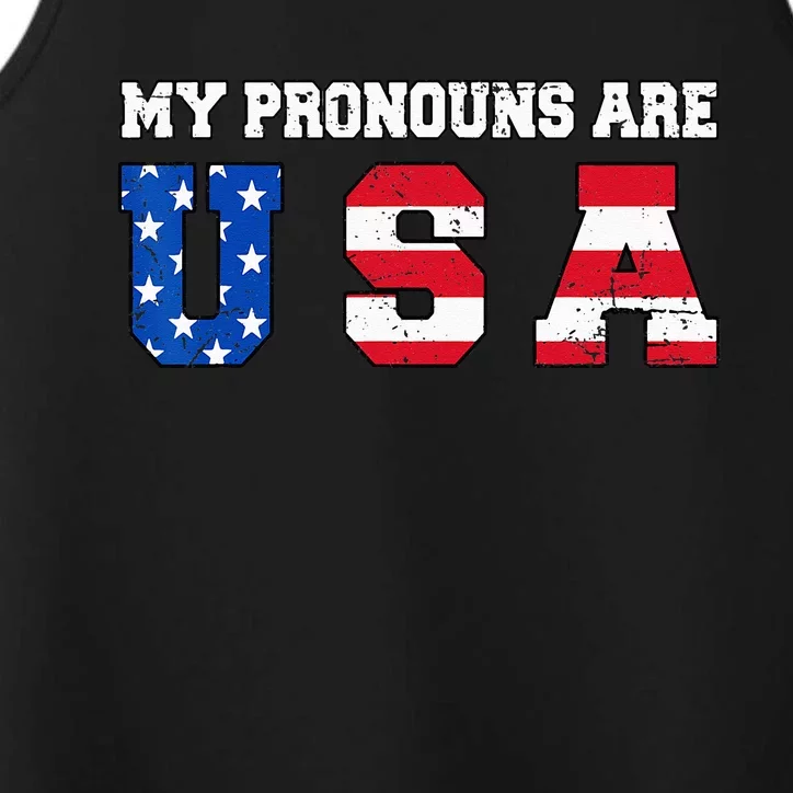 Funny 4th of July American Saying My Pronouns Are USA Performance Tank