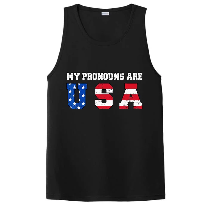 Funny 4th of July American Saying My Pronouns Are USA Performance Tank