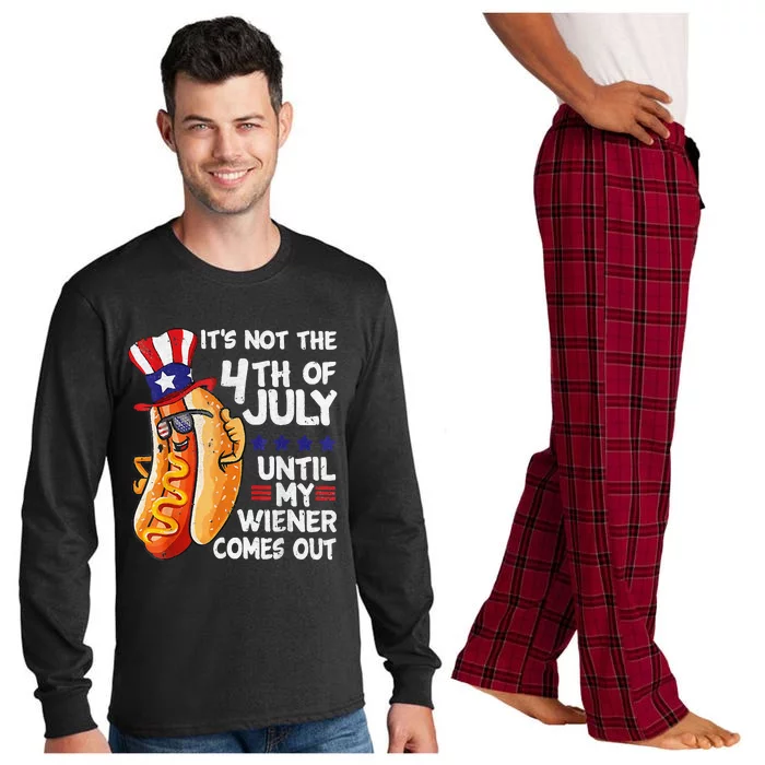 Funny 4th of July HotDog Wiener Comes Out Adult Humor Long Sleeve Pajama Set