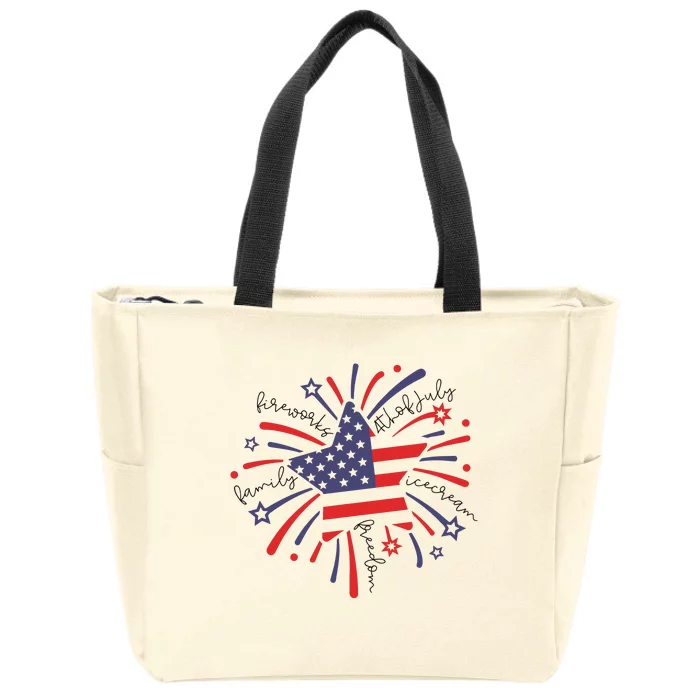 Firework 4th Of July American Flag Zip Tote Bag