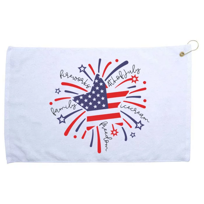 Firework 4th Of July American Flag Grommeted Golf Towel