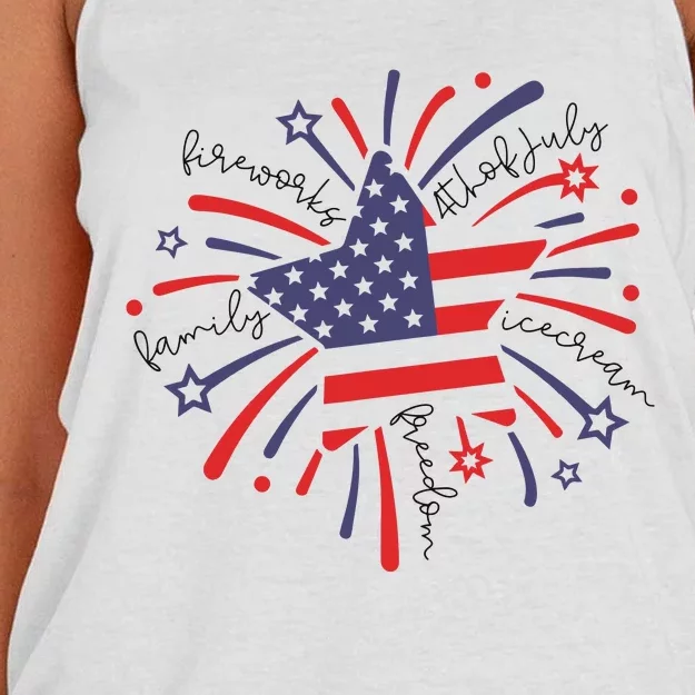 Firework 4th Of July American Flag Women's Knotted Racerback Tank