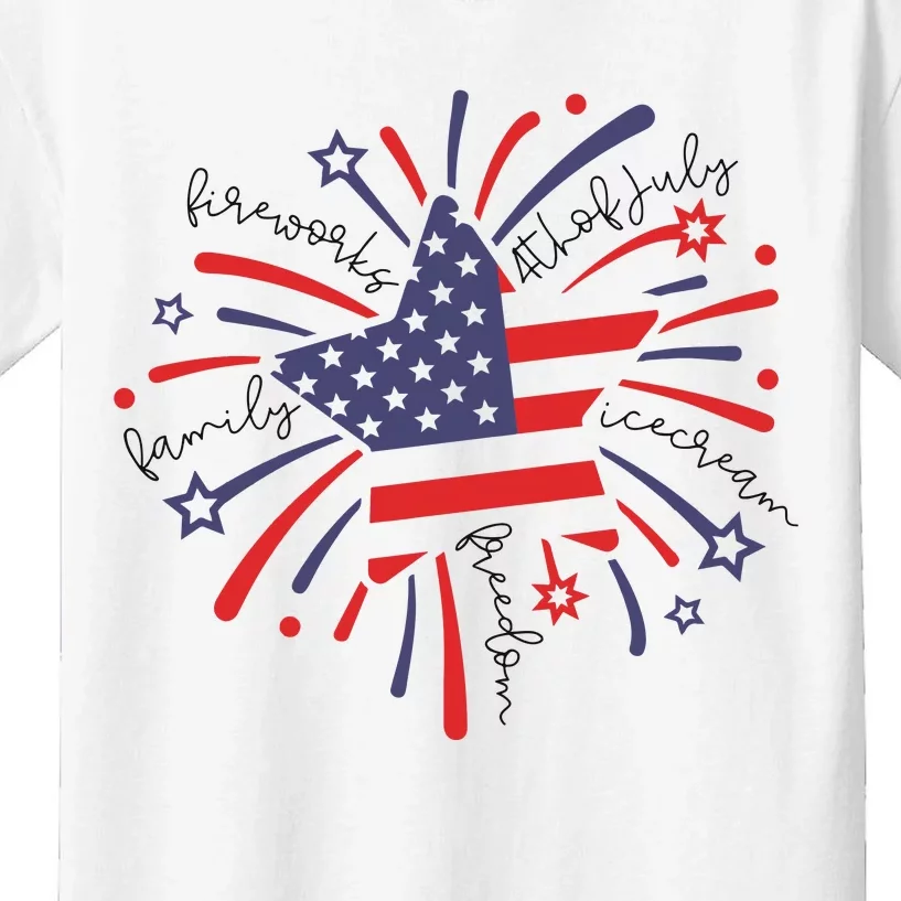 Firework 4th Of July American Flag Kids T-Shirt