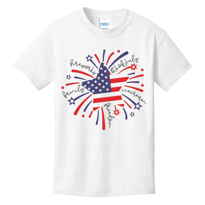 Firework 4th Of July American Flag Kids T-Shirt