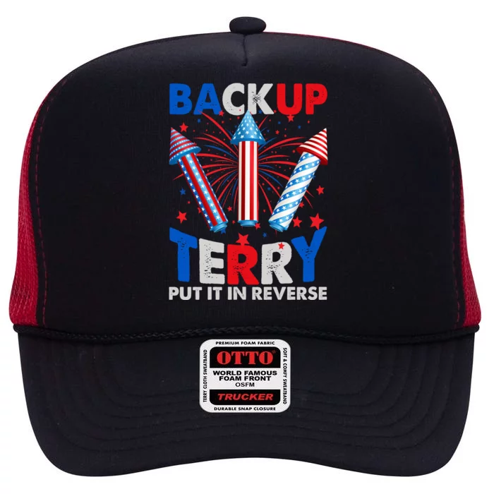 Fouth 4th Of July Back Up Terry Put It In Reverse High Crown Mesh Trucker Hat