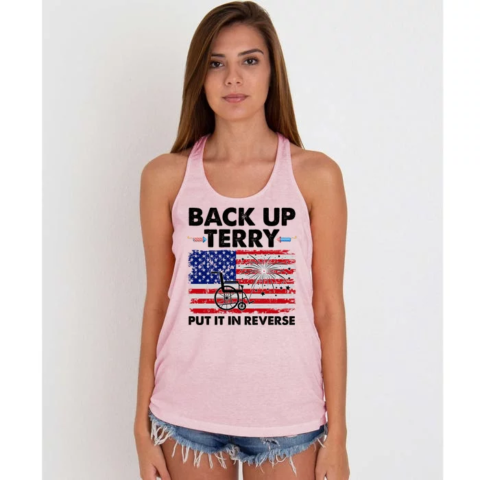 Fourth 4th Of July Back Up Terry Put It In Reverse USA Flag Women's Knotted Racerback Tank