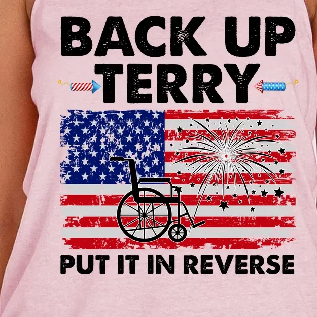 Fourth 4th Of July Back Up Terry Put It In Reverse USA Flag Women's Knotted Racerback Tank