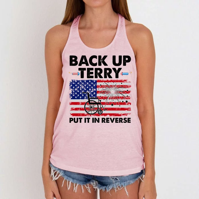 Fourth 4th Of July Back Up Terry Put It In Reverse USA Flag Women's Knotted Racerback Tank