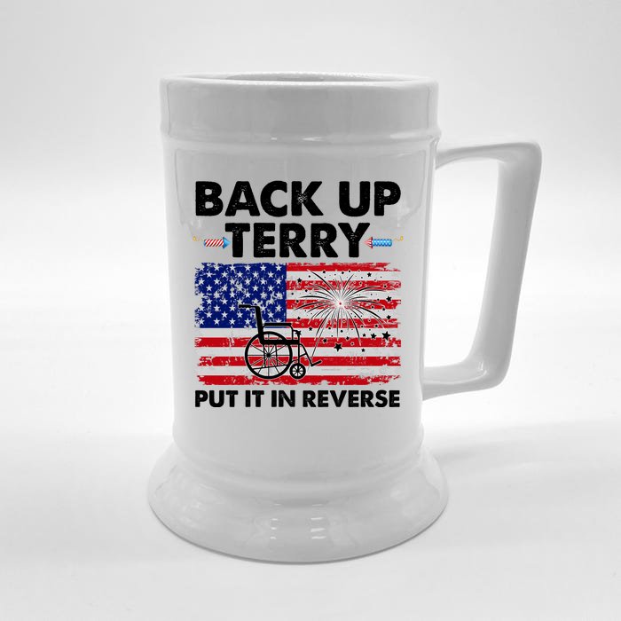 Fourth 4th Of July Back Up Terry Put It In Reverse USA Flag Front & Back Beer Stein