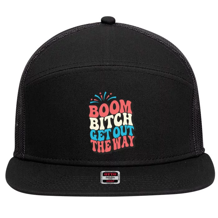 Fireworks 4th Of July Boom Bitch Get Out The Way 7 Panel Mesh Trucker Snapback Hat