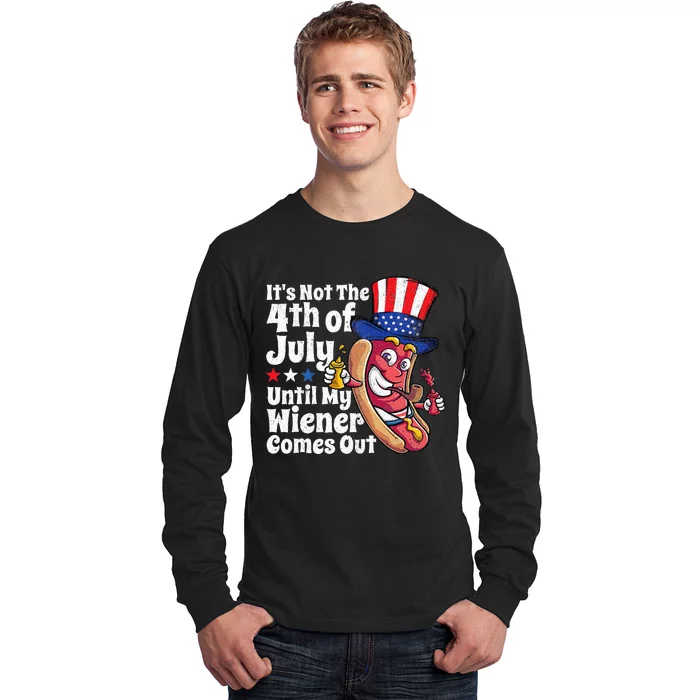 Funny 4th Of July Hot Dog Wiener Comes Out Adult Humor Gift Long Sleeve Shirt