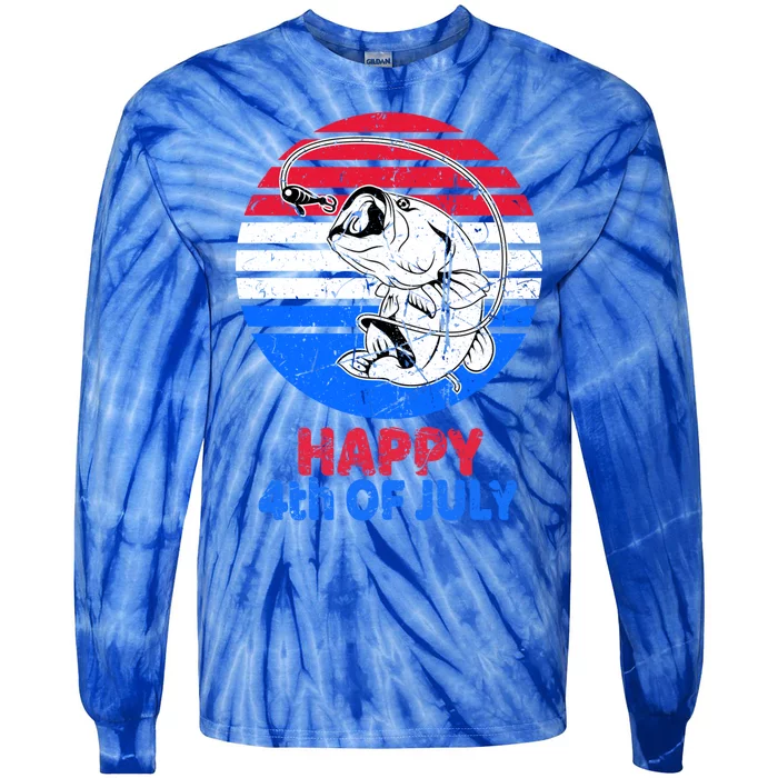 Fisher 4th Of July For Fishing Lover Retro July 4th Bass Gift Tie-Dye Long Sleeve Shirt