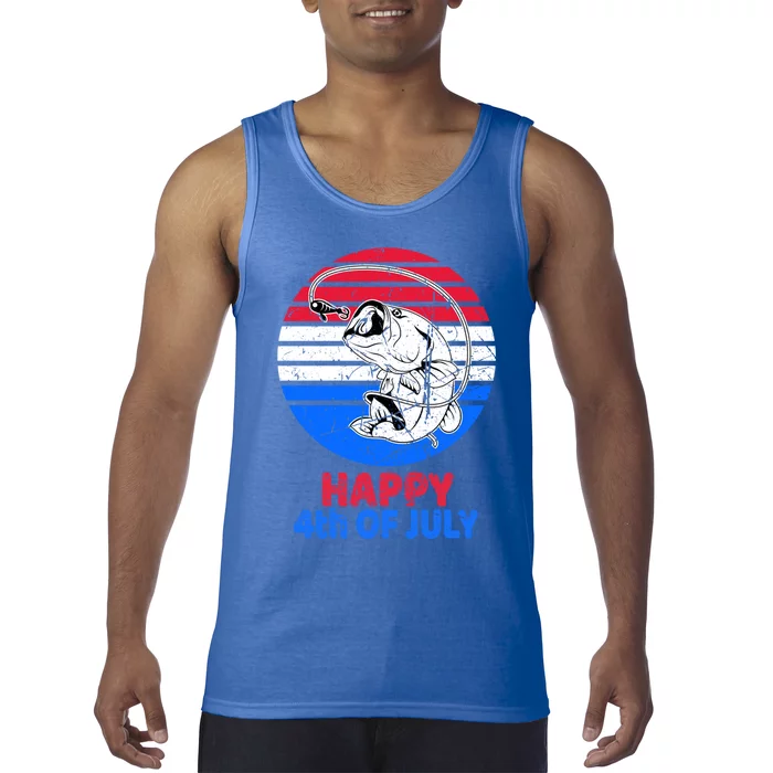 Fisher 4th Of July For Fishing Lover Retro July 4th Bass Gift Tank Top