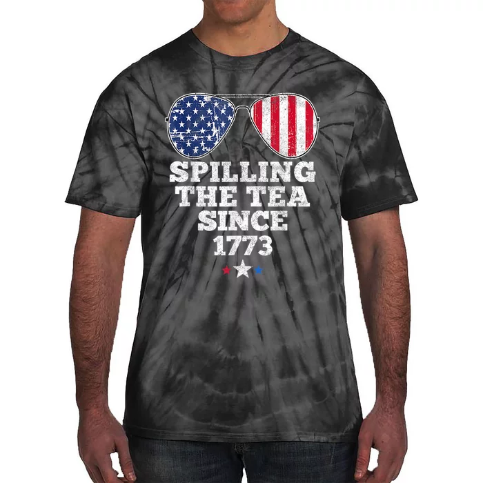 Funny 4th Of July Spilling The Tea Since 1773 American Flag Tie-Dye T-Shirt