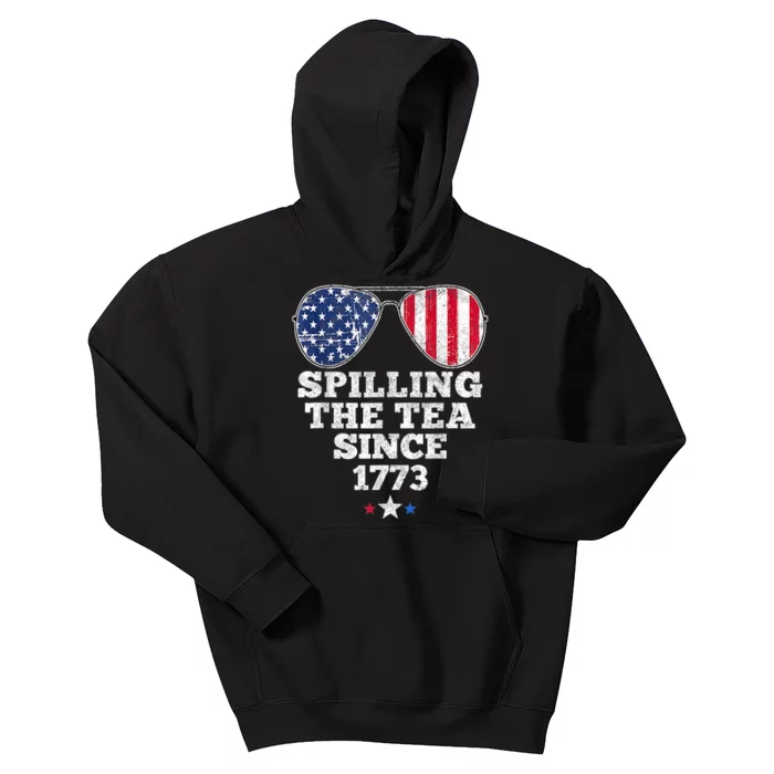 Funny 4th Of July Spilling The Tea Since 1773 American Flag Kids Hoodie