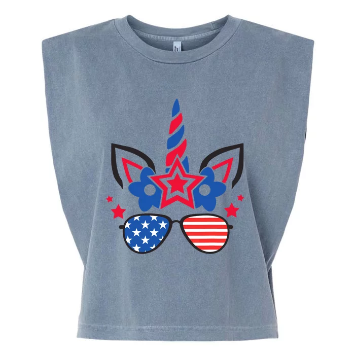 Funny 4th Of July Unicorn American Flag Patriotic Wo Girl Garment-Dyed Women's Muscle Tee