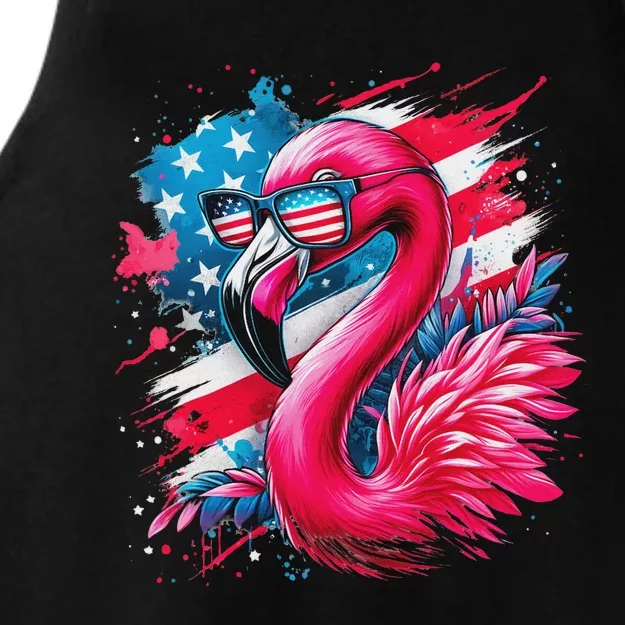 Flamingo 4th Of July American Flag Ladies Tri-Blend Wicking Tank