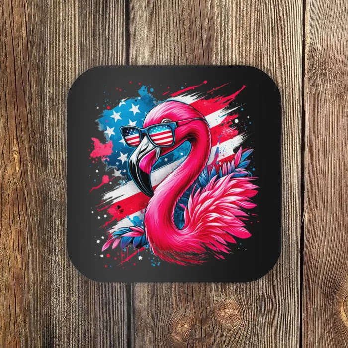 Flamingo 4th Of July American Flag Coaster