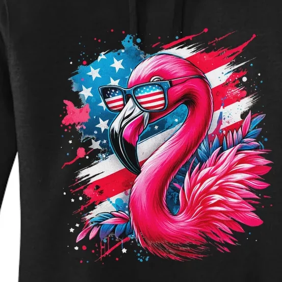 Flamingo 4th Of July American Flag Women's Pullover Hoodie