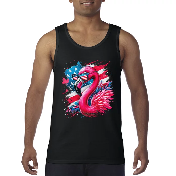 Flamingo 4th Of July American Flag Tank Top