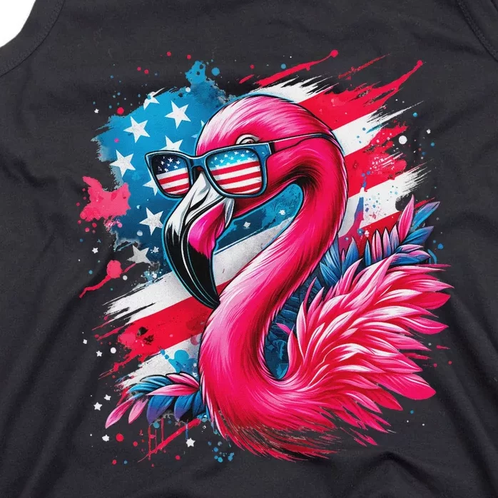 Flamingo 4th Of July American Flag Tank Top