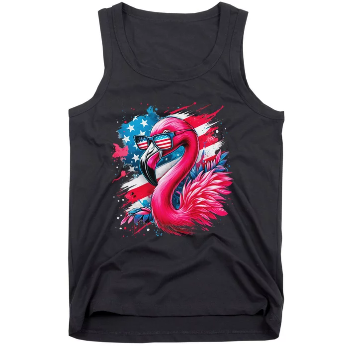 Flamingo 4th Of July American Flag Tank Top