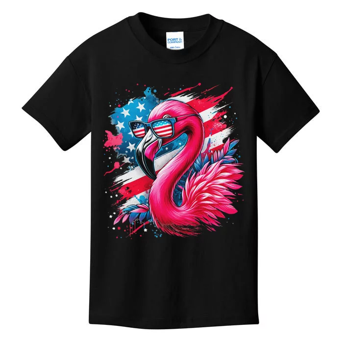 Flamingo 4th Of July American Flag Kids T-Shirt